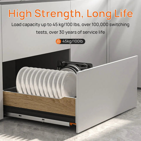 Soft Close Undermount Drawer Slides 12 Inch Full Extension Heavy Duty Workhorse 100 Lbs Capacity Concealed Rails With Rear Mount Brackets For Five Eighths Inch Side Thickness Cabinets Face Frame Or Frameless 1 Pair, cabinet drawer loaded with plates