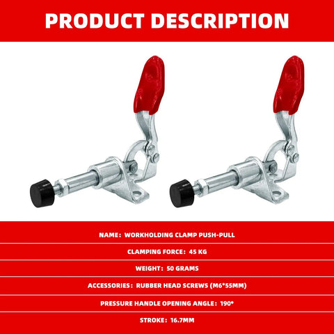Eight Piece Toggle Clamp Set With Hold Down And Push Pull Quick Release Clamps For Woodworking, 45 kg carbon steel clamp
