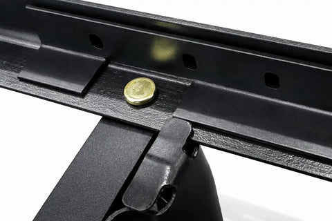 Close-up of Tough As Nails Steel Bed Frame Extension Bracket Set showcasing heavy duty steel with a bolt, ideal for linking headboards.