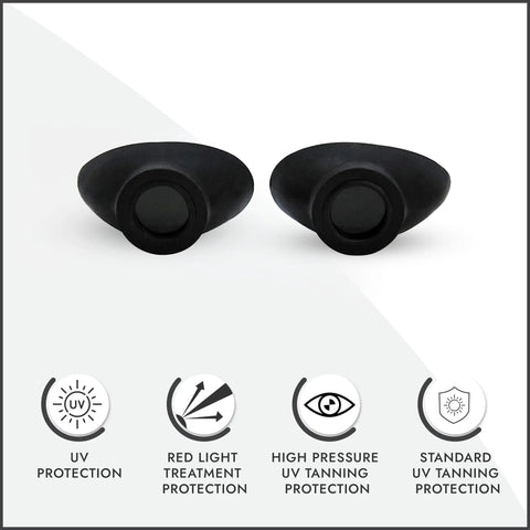 No Fuss Strapless Uv Shield Glasses Fda Compliant For Tanning Beds And Red Light Routines showing snug black cups with UV protection features.