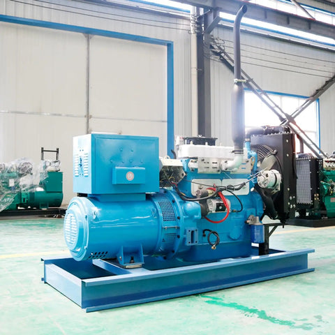 Beefed Up Portable Heavy Duty Generator Set for high power silent operation and reliable backup power, blue unit in factory