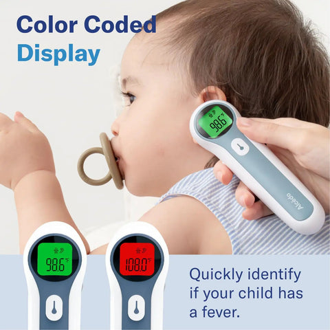Forehead And Ear Thermometer For Adults Kids And Baby One Push Button Quick Readings Clinically Accurate And Reliable Magnetic Probe Cover Easy To Use Digital Thermometer For The Whole Fam. child using digital thermometer for ear reading, color coded display