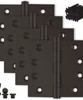 Heavy Duty Ball Bearing Door Hinges 4x4 Inch Solid Brass In Oil Rubbed Bronze With Decorative Screw On Tips Included Set Of 6