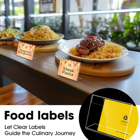 30 Piece Small Acrylic Sign Holders Three And A Half By Two Inches Clear Tabletop Display Stands for place cards and labels.