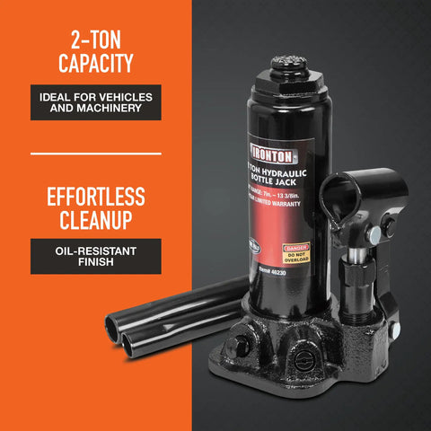 Built Like A Tank 2 Ton Hydraulic Bottle Jack For Garage Crews Daily Drivers And Pros Featuring Heavy Steel Body And Grease Resistant Finish To Power Through Tough Lift Tasks with oil-resistant finish and two lifting arms.