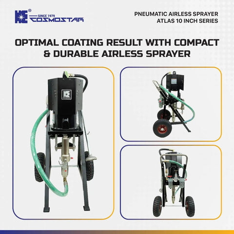 Heavy Duty Pneumatic Airless Paint Sprayer 73 To 1 Pressure Ratio 7250 Psi Industrial Spray Gun Cart Kit with durable design and hose.