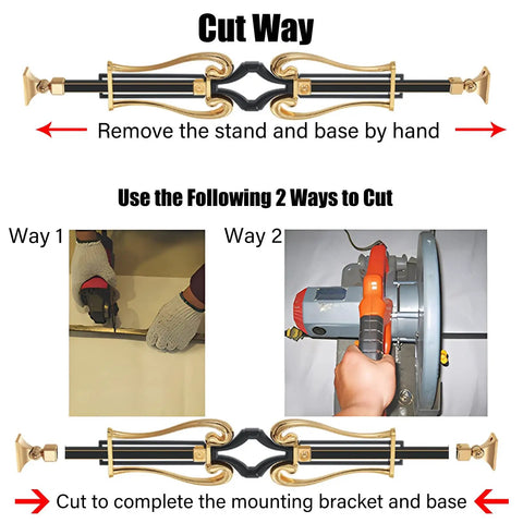 Cutting instructions for Badass Aluminum Balusters And Stair Spindles With Floor Face Mount Brackets and Slick Black Gold Flower Motif.