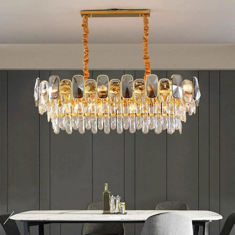 Premium Smoke Gray Crystal Chandelier Ceiling Fan 42 Or 48 Inch Dimmable LED Lights Smart Three Color Remote Control Gold Tone Blades, elegant crystal design.