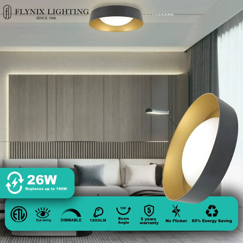 Ultra Bright LED Flush Mount Ceiling Light 26W 1800 Lumens Dimmable With 3 Color Temperatures 3000K 4000K 5000K