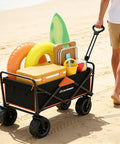 Heavy Duty 350 Lbs Collapsible Wagon For Camping And Travel Outdoor Folding Utility Cart With Large Wheels on beach