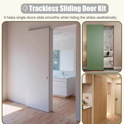 Slick Concealed Sliding Door Kit With Smooth Soft Close Barn Hardware For 24 To 60 Inch Openings in modern home settings.