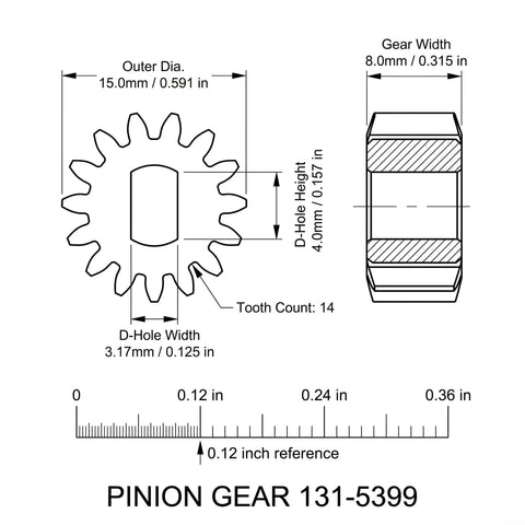 Technical diagram of 2 Pack Pinion Gears 1315399 for 22 Inch Recycler and Personal Pace Lawn Mowers Replacement