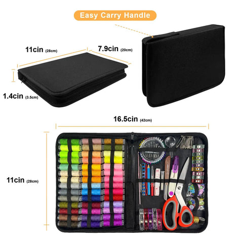 Open portable case of All-In-One Sewing Kit For Adults And Beginners, 295-Piece Pro-Grade Portable Mending Set With Ergonomic Scissors