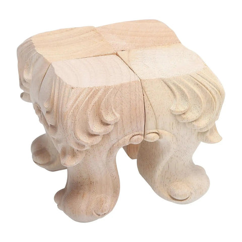 4 Pack Wooden Table Legs With Original Wood Pattern, decorative carved furniture feet, ideal for dresser or cabinet end table.