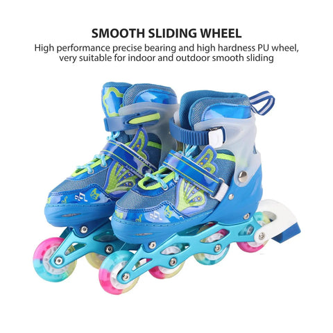 Adjustable Inline Skates For Kids Blue Breathable Comfort Fit With Light Up Wheels Outdoor Roller Blades For Girls And Boys Perfect For Growing Feet And Active Play