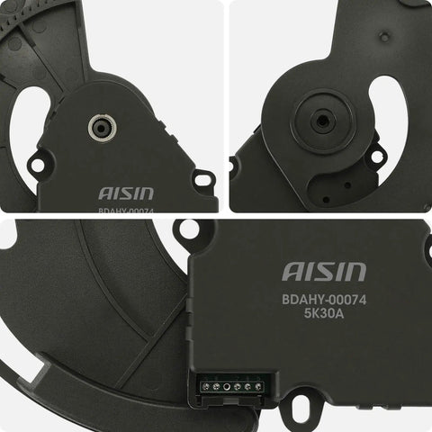 Close-up of aftermarket HVAC air door actuator with panel for GM trucks and SUVs, showing part details and connections.