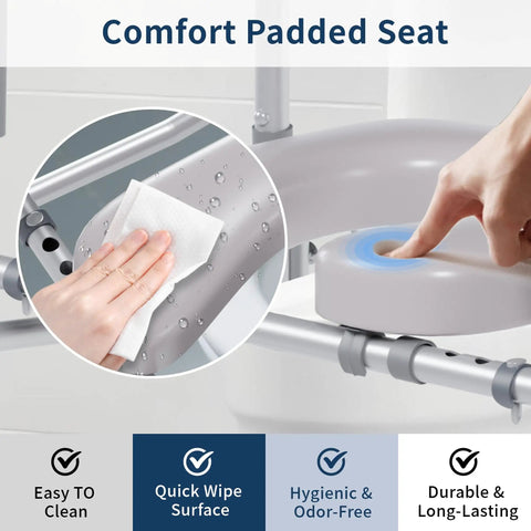 Comfort Padded Seat of Adjustable Raised Toilet Seat With Plush Padded Cushion And Sturdy Safety Handles Built Tough 450 Lb Capacity