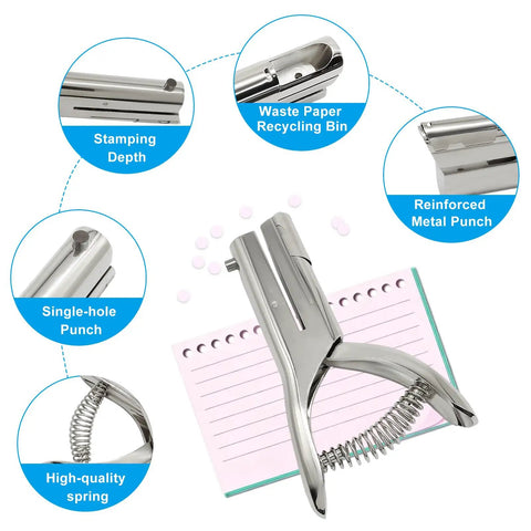Professional Hardened Steel One Hand Sheet Metal Hole Punch That Easily Shreds Copper Brass Aluminum And Thin Steel Plates With Zero Sweat Heavy Duty Smooth Operator, single-hole punch on a notepad.