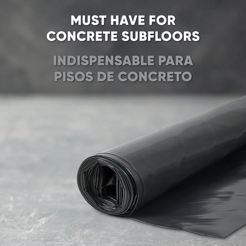 Moisture Barricade Underlayment Film for Vinyl Laminate SPC and Engineered Wood Floors 6 Mil Thick Polyethylene roll on floor