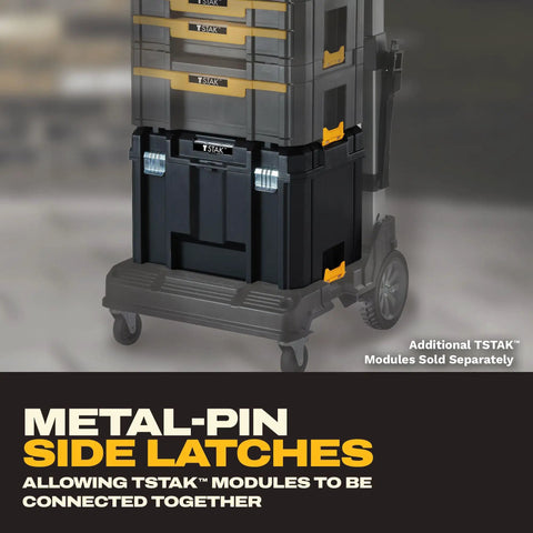 Extra Large TSTAK Tool Box With Removable Tray for Quick Tool Access and Water Debris Resistant Build on a rolling cart