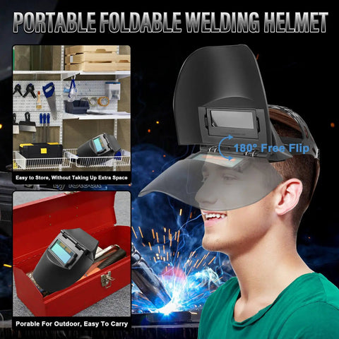 Auto Darkening Welding Helmet With Portable Foldable Design And Solar Power True Color Shield For Beginners