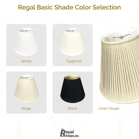 Empire Style Side Pleated Basic Lamp Shade color selection including white, eggshell, beige, black, and linen taupe.