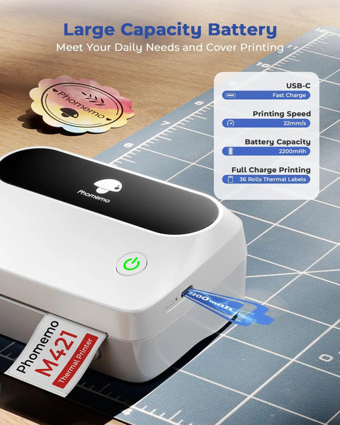 Inkless 4X6 Thermal Label Printer For Shipping Hella Crisp 203 Dpi Prints With Zero Mess Efficiently Loads Roll And Fanfold Paper Simple Setup That Kicks Things Into High Gear showing capacity and features.