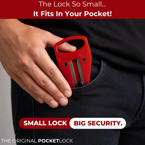 Portable Door Lock And Door Stop Alarm Two Pack Travel Security Bundle For Hotels Dorms And Airbnbs Secure Your Spot Road Ready Gear No Sweat Install And Decibel Alert Built In held in a pocket.