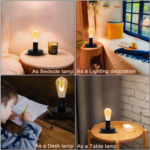 Industrial Desk Lamp Base With Ceramic Holder E26 E27 Compact Old School Vintage Edison Style Small Desk Light, four uses shown.