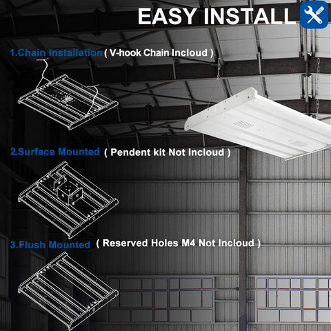 Installation options for LED High Bay Light With Motion Sensor 161W 21735 Lumens 5000K Daylight, 2Ft Linear Fixture