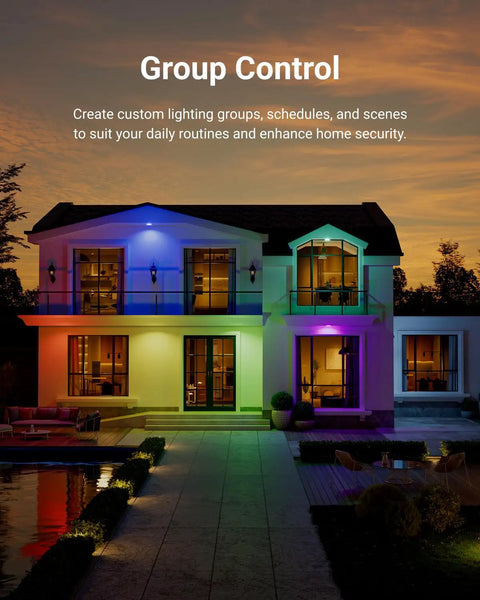 House exterior lit with PAR38 Smart LED Flood Light Bulb With WiFi Color Change RGB And Tunable White, 13W Dimmable