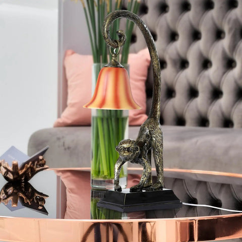 Cool Gold Finish Modern Resin Standing Monkey Table Lamp in living room, hand-carved UL-listed E26 base for home decor