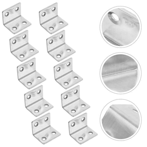 10-Pack 304 Stainless Steel Right Angle Shelf Brackets And Supports For DIY Shelving shown with close-up details.
