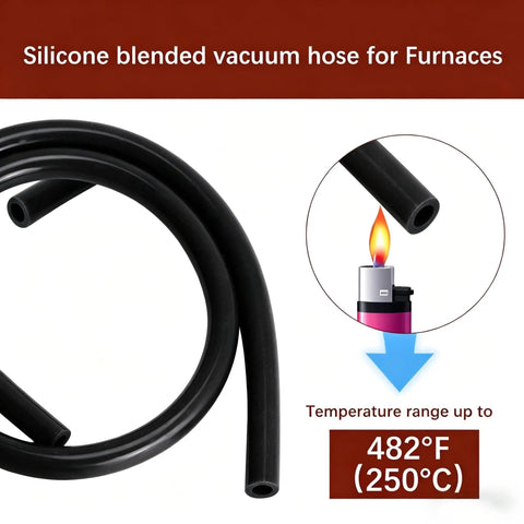 Beefy High Temperature Silicone Vacuum Tubing Hose Line Three Sixteenth Inch ID by Nineteen Inch Length for Furnace Pressure Switch Hose 130 PSI Max Flexible Reinforced Heat Resistant Black coiled with temperature range up to 482°F.
