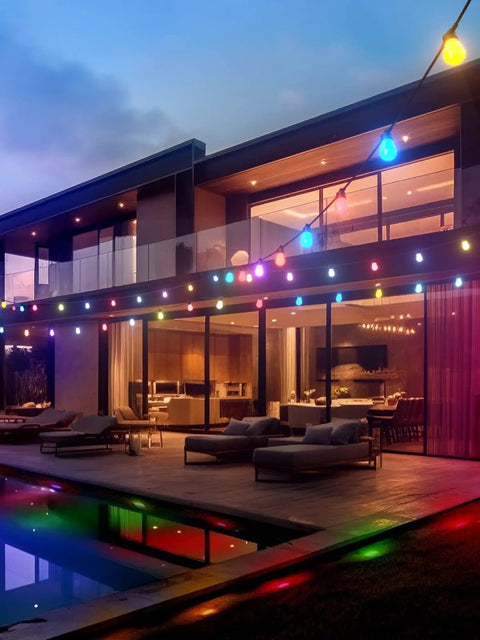 48 Ft Outdoor String Lights Dimmable With Remote And App Control Multicolor Waterproof Shatterproof LED Bulbs 15 Pack lighting patio