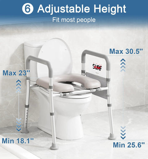 Rock Solid Heavy Duty Raised Toilet Seat With Secure Side Handles For Seniors And Mobility Needs Supports Up To 400 Pounds, adjustable height.