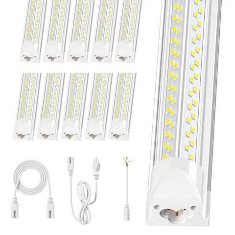 Hella Bright Eight Foot LED Shop Lights Ten Pack 100W 15000 Lumen Linkable Ceiling Fixtures For Garage Shop Warehouse Barn Lighting 5000K Daylight Brightness Kit