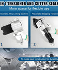 Heavy Duty Pneumatic Metal Strapping Tool Set with 8500N Tension, featuring two components, shown for heavy duty packaging.