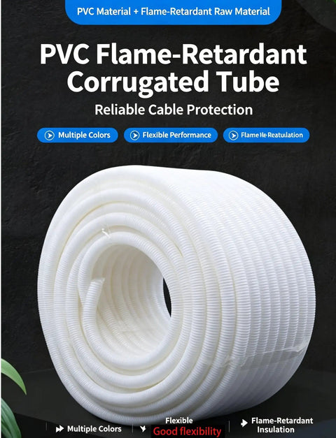 Badass Flexible PVC Corrugated Conduit For Electrical Wiring And Cable Routing With Flame Retardant Protection Heavy Duty Milk White Tubing, flexible design.