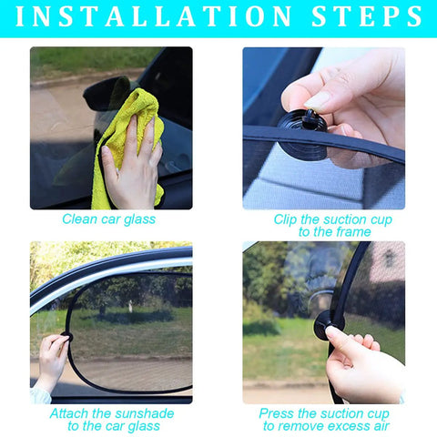 Installation steps for Rear Window Sun Shade For Cars With Suction Cups, UV Protection Mesh Cover For Back Window, 39 By 19 Inches