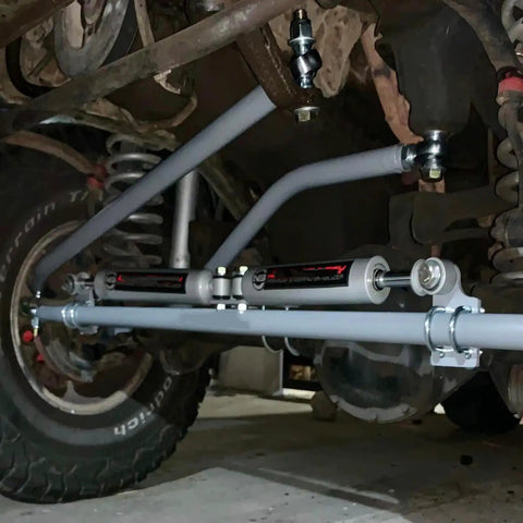 Underside view of Beefy 3/4 Inch Heim Joint Rod End Kit With Heat Treated Chromoly Sleeves for custom auto builds.