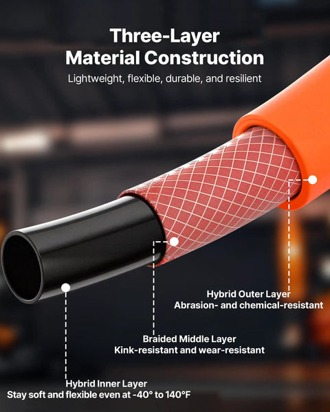 Cutaway of Heavy Duty 1/2 Inch by 250 Foot Air Hose, 300 PSI, Hybrid PVC Rubber Construction, Kink Resistant, showing layers