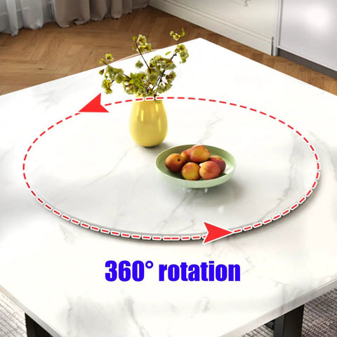 Thick 80cm Lazy Susan Turntable With Black Wood Grain Base slays as a slick rotating dining tray on a marble table.