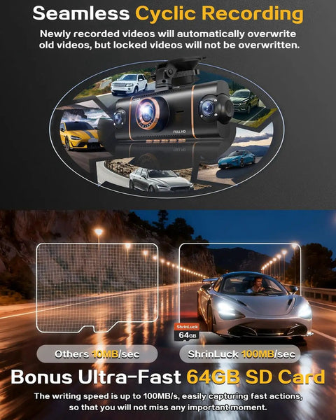 All Around Four Channel 360 Degree Dash Cam With Front Rear Inside And Left Right Cameras 4K Front And 1080P On Other Lenses WiFi