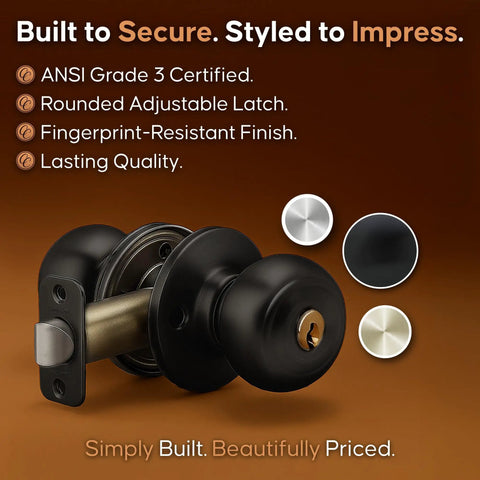 Colonial Style Dummy Interior Door Knob Matte Black Non Turning Handle For French Doors And Closets ANSI Grade 3 Certified