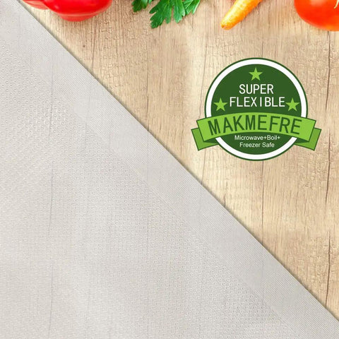 Six Pack Vacuum Sealer Bags Rolls In Two Sizes 8 By 20 Inches And 11 By 20 Inches BPA Free Puncture Resistant Universal Clamp Style Fit All Sealer Machines Great For Food Storage And Sous Vide Cooking, close-up with seal and vegetables