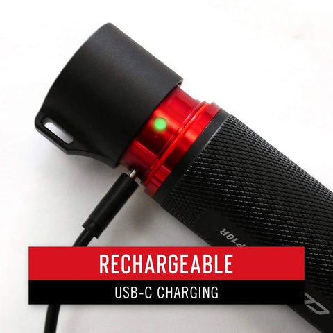 XP18R 3650 Lumen USB C Rechargeable Dual Power LED Flashlight With Pure Beam Slide Focus And Top Grade Aluminum Build for Camping