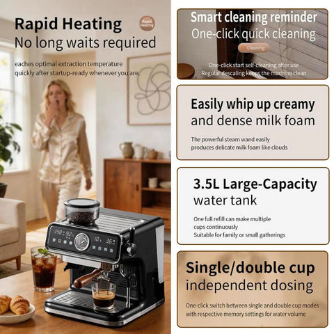 Fully Automatic Espresso Coffee Maker With Built In Grinder, 20 Bar Food Grade Bean To Cup System For Double Cup Lattes in kitchen.