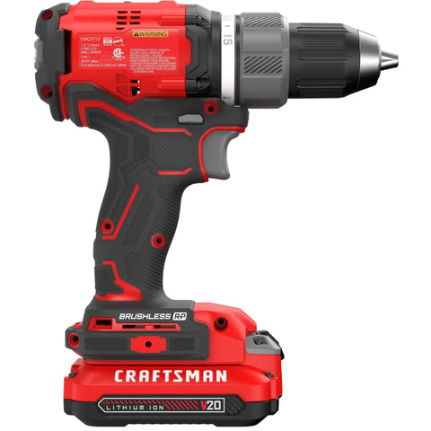 Side view of Brushless Cordless Drill Driver Kit With Two Batteries And Charger, 1/2 Inch Ratcheting Chuck