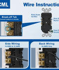 Heavy Duty 15 Amp Decorator Wall Receptacle Outlet 125V 2 Pole 3 Wire with wire instructions for side and back wiring.